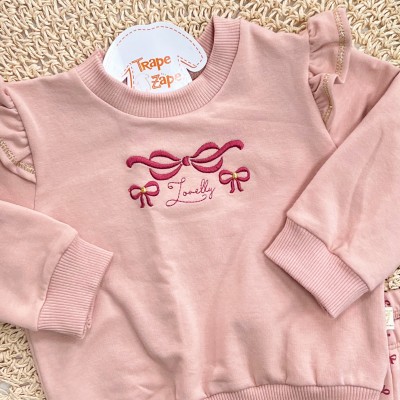 Conj. Casaco Lovelly e Calça Legging Lacinhos - Rose